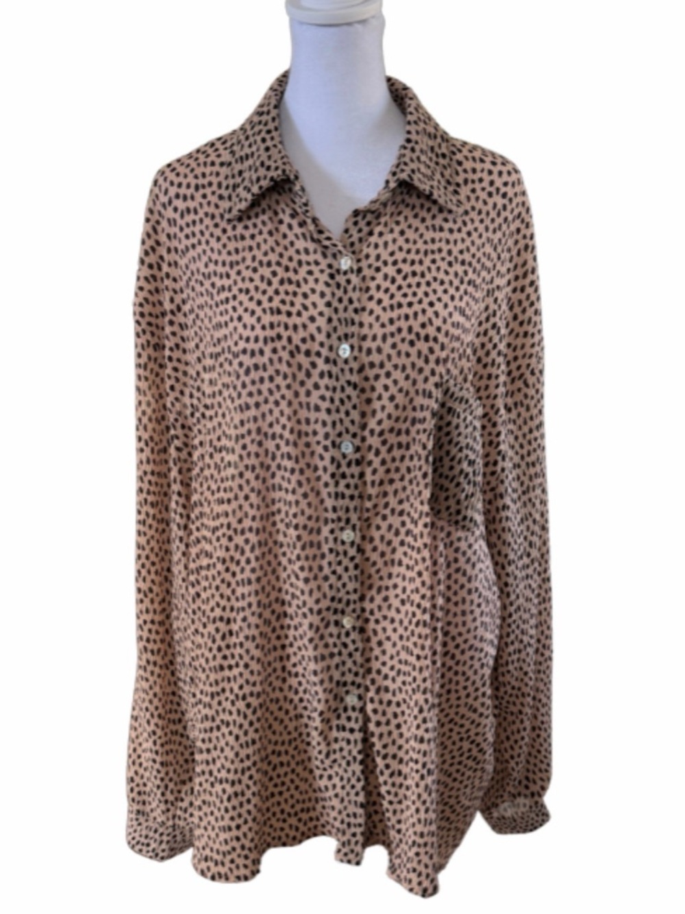 POL Tan Black Dotted Button Down Blouse